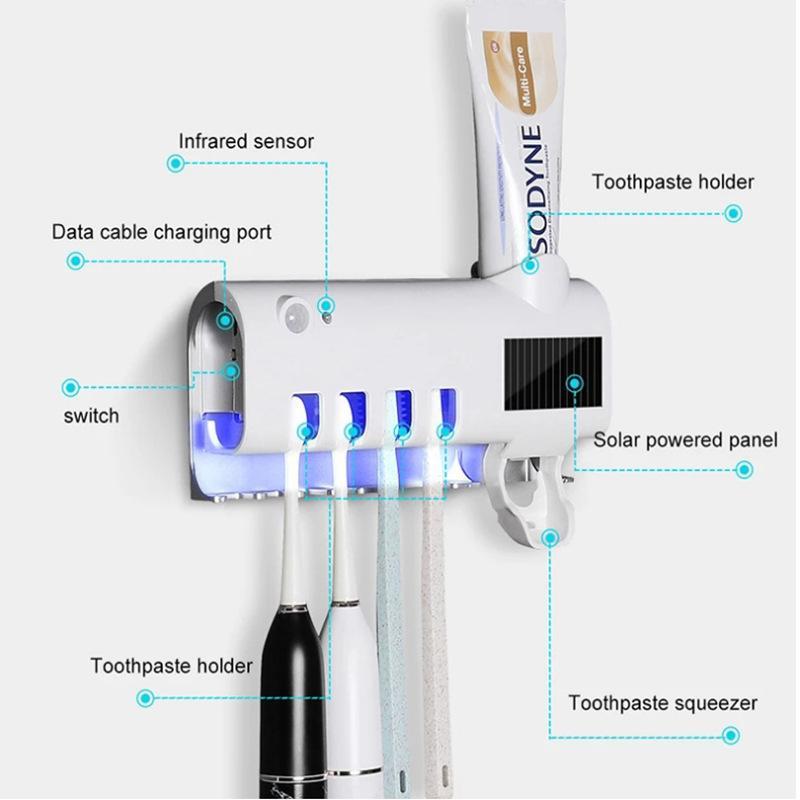 Logotide® Smart Solar-Powered UV Toothbrush Sanitizer, Combining Toothbrush Storage and Automatic Toothpaste Dispensing