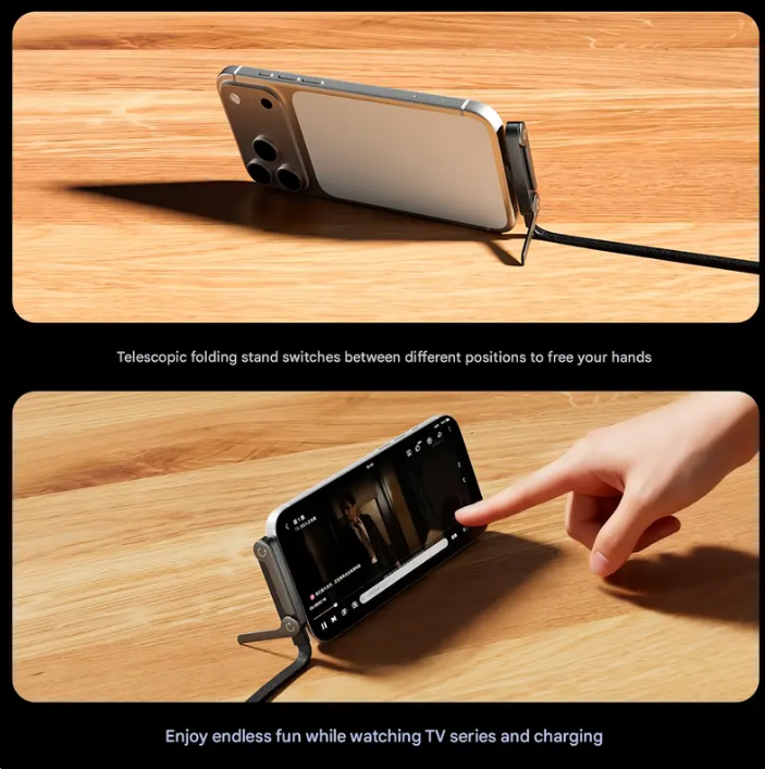 Logotide® 240W Super Fast Charging 2-in-1 Charging Cable & Phone Stand -up